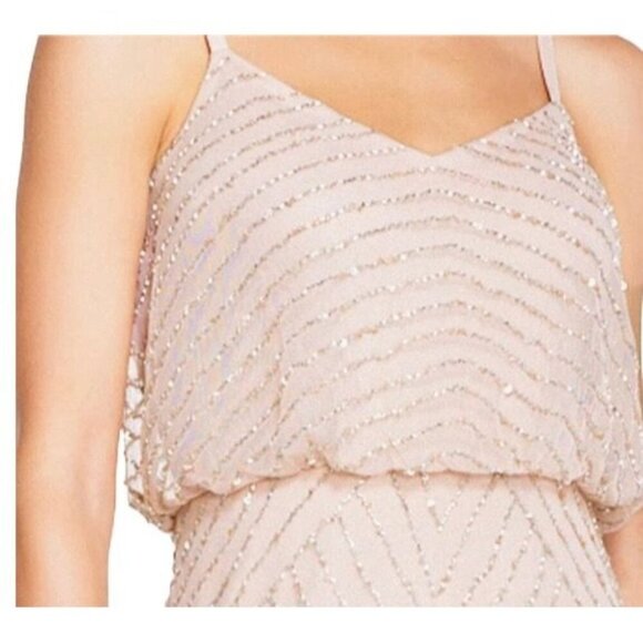 Adrianna Papell Womens  Blush Beaded Blouson Gown Size 4  Long Formal Dress - Picture 3 of 6